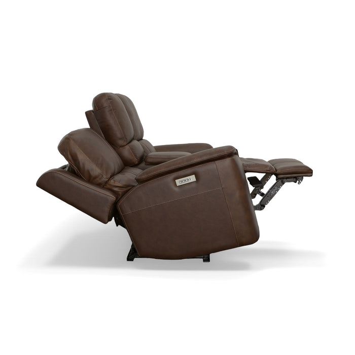 Henry Burnt Umber Leather Power Reclining Loveseat with Console & Power Headrests & Lumbar