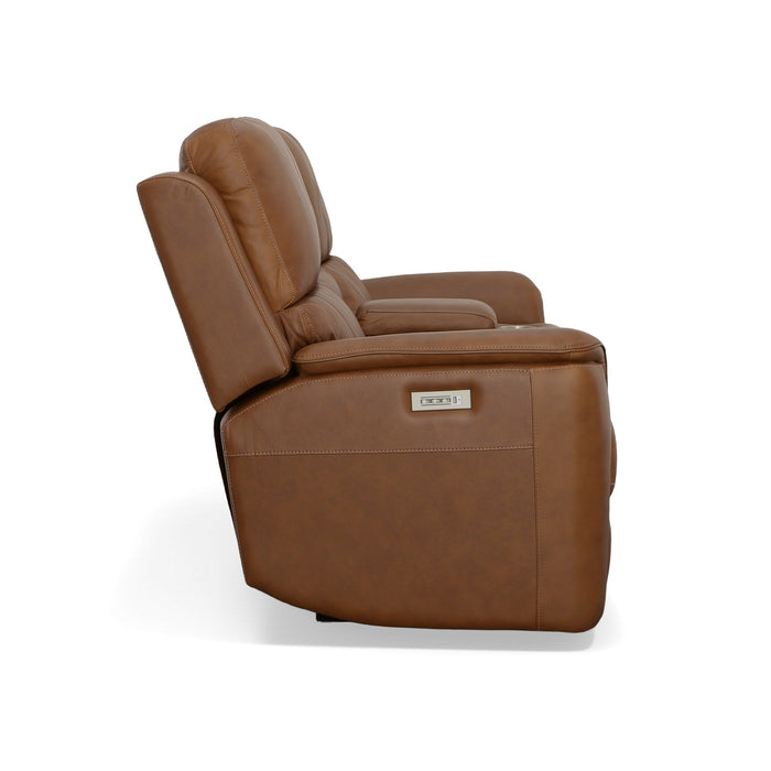 Henry Caramel Leather Power Reclining Loveseat with Console & Power Headrests & Lumbar