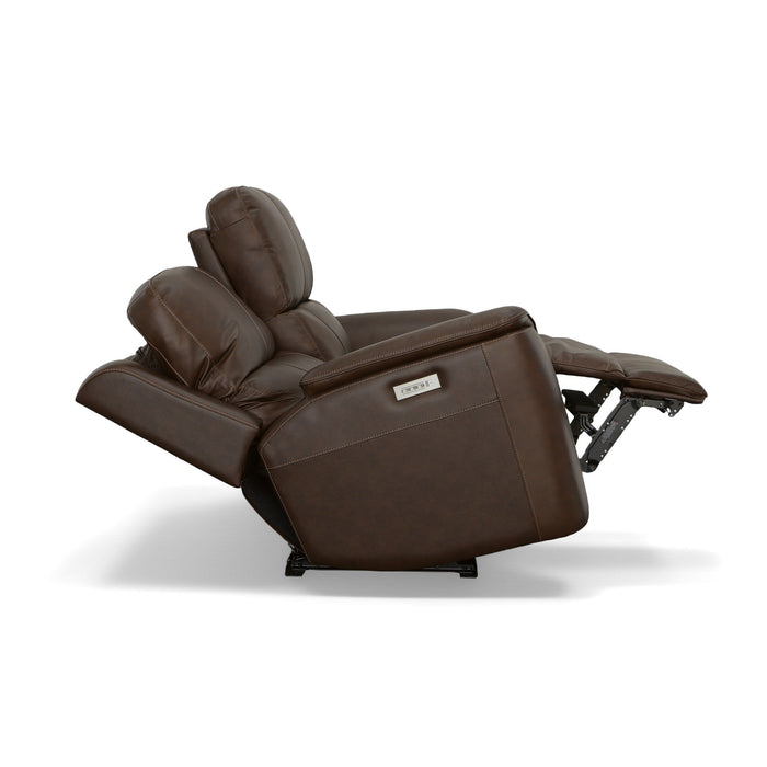 Henry Burnt Umber Leather Power Reclining Loveseat with Power Headrests & Lumbar