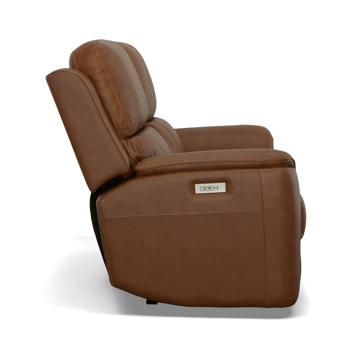 Henry Caramel Leather Power Reclining Loveseat with Power Headrests & Lumbar