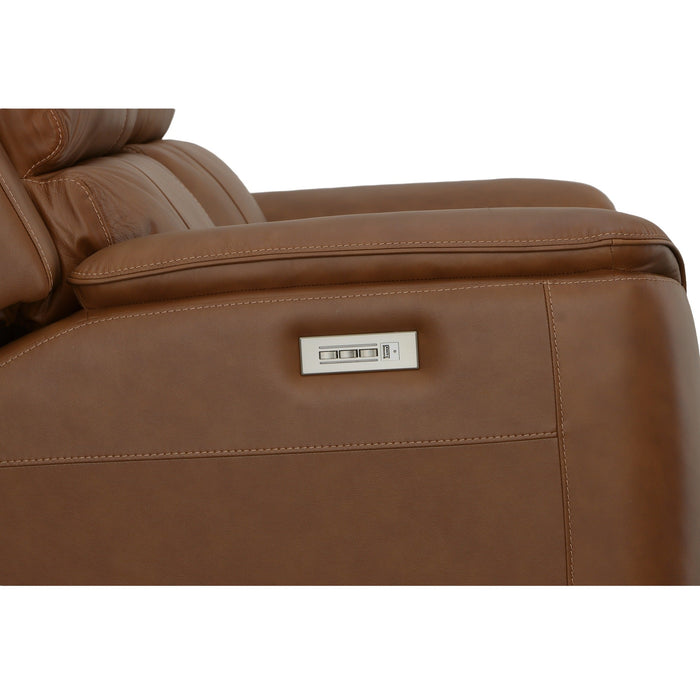 Henry Caramel Leather Power Reclining Loveseat with Power Headrests & Lumbar