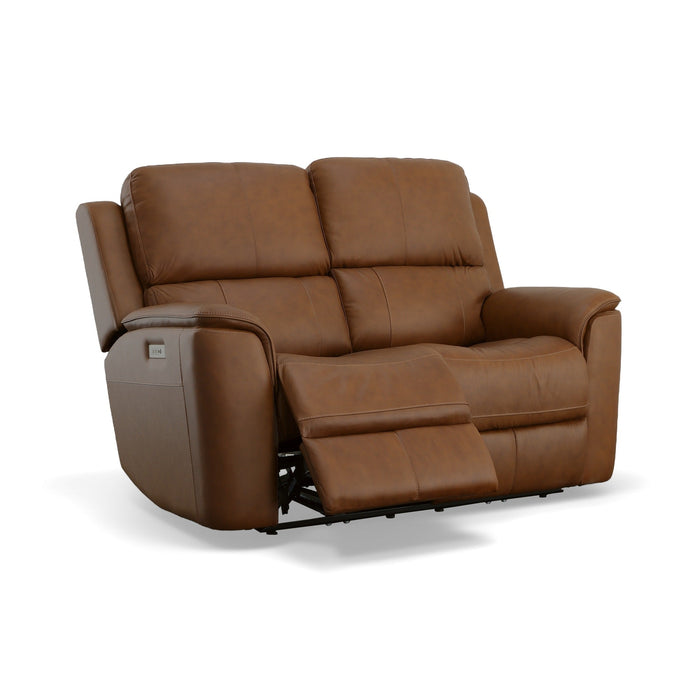 Henry Caramel Leather Power Reclining Loveseat with Power Headrests & Lumbar