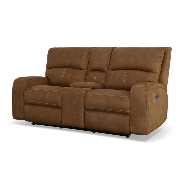 Nirvana Cocoa Fabric Power Reclining Loveseat with Console & Power Headrests