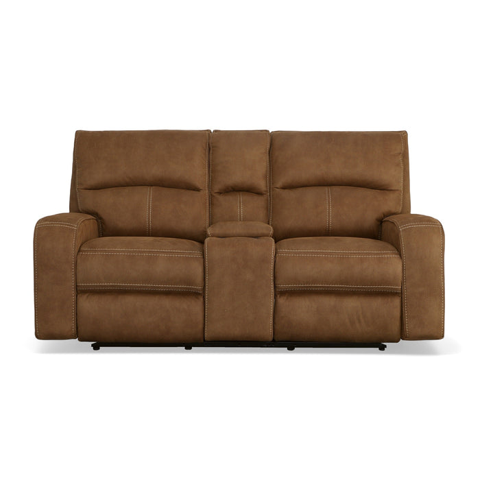 Nirvana Cocoa Fabric Power Reclining Loveseat with Console & Power Headrests