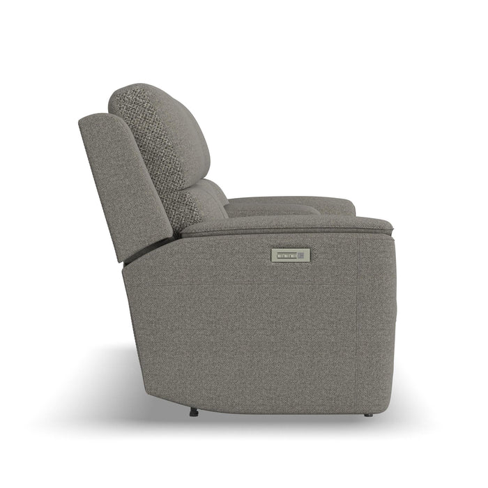 Henry Fog Fabric Power Reclining Loveseat with Console & Power Headrests & Lumbar