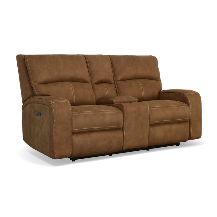 Nirvana Cocoa Fabric Power Reclining Loveseat with Console & Power Headrests