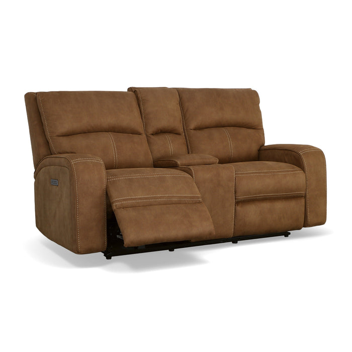 Nirvana Cocoa Fabric Power Reclining Loveseat with Console & Power Headrests