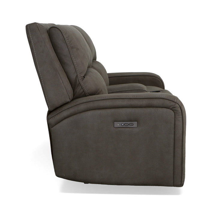 Nirvana Flint Fabric Power Reclining Loveseat with Console & Power Headrests