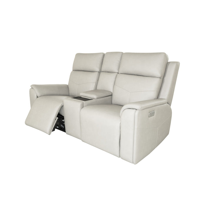 Vernon Dove Grey Fabric Power Reclining Loveseat with Console, Power Headrests, Lumbar, Heat & Massage