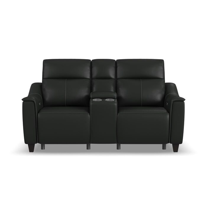 Walter Coal Leather Power Reclining Loveseat with Console & Power Headrests