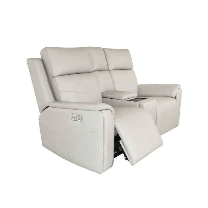 Vernon Dove Grey Fabric Power Reclining Loveseat with Console, Power Headrests, Lumbar, Heat & Massage