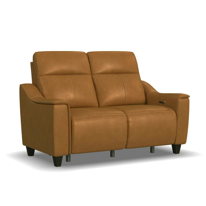 Walter Honey Leather Power Reclining Loveseat with Power Headrests