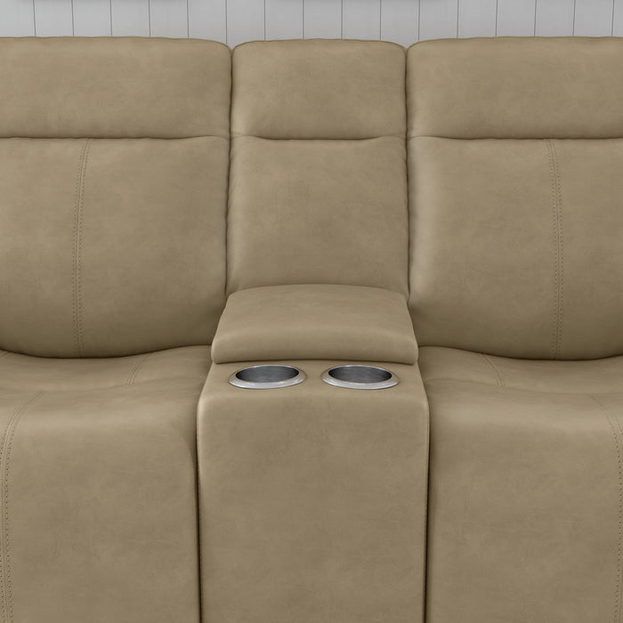 Odell Stone Leather Power Reclining Loveseat with Console, Power Headrests & Lumbar