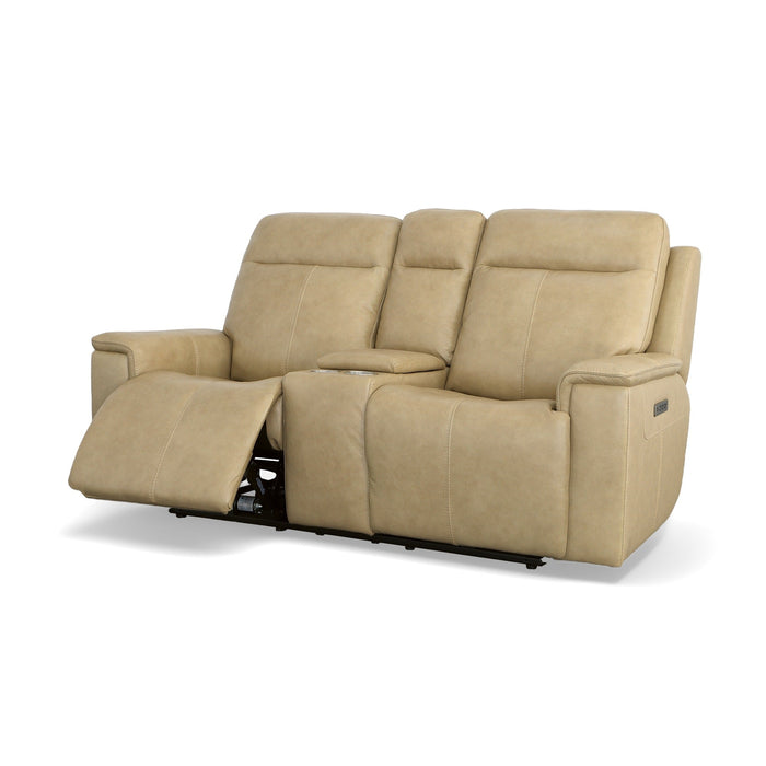 Odell Stone Leather Power Reclining Loveseat with Console, Power Headrests & Lumbar