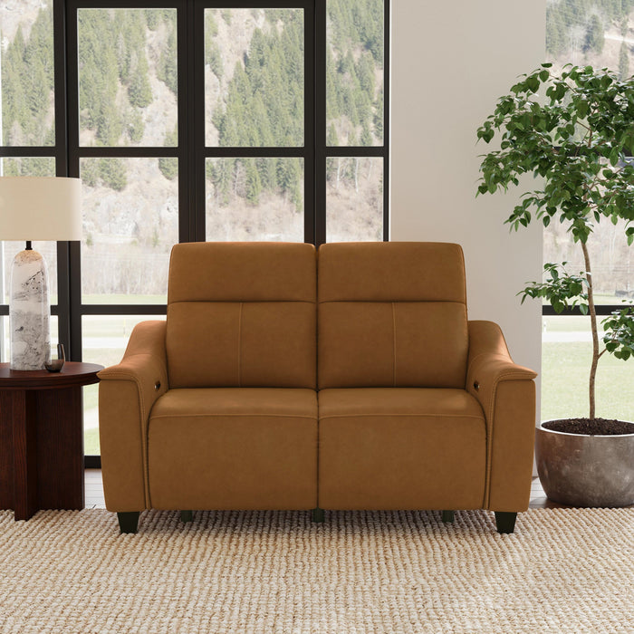 Walter Honey Leather Power Reclining Loveseat with Power Headrests