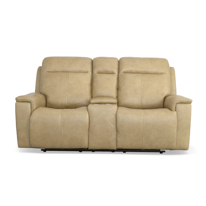 Odell Stone Leather Power Reclining Loveseat with Console, Power Headrests & Lumbar