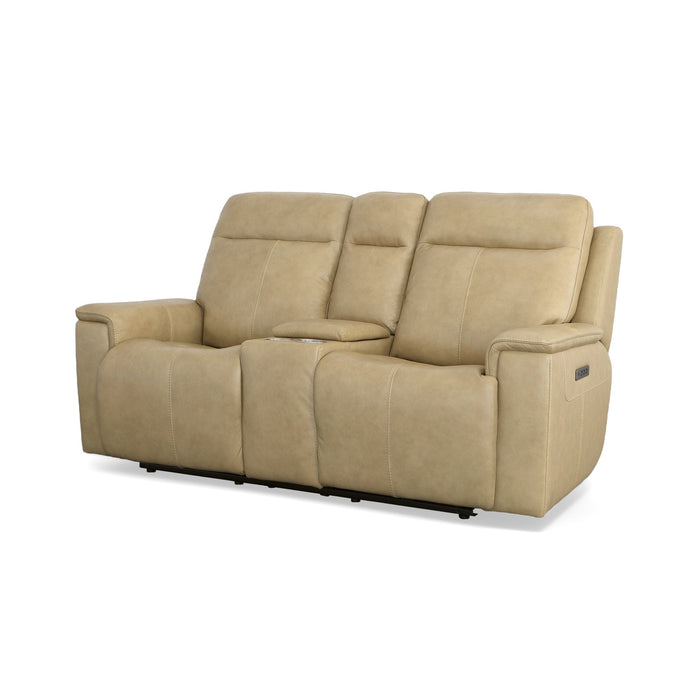 Odell Stone Leather Power Reclining Loveseat with Console, Power Headrests & Lumbar