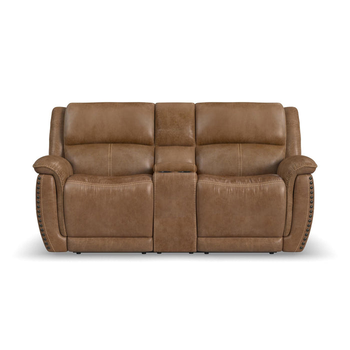 Beau Silt Fabric Power Reclining Loveseat with Console & Power Headrests