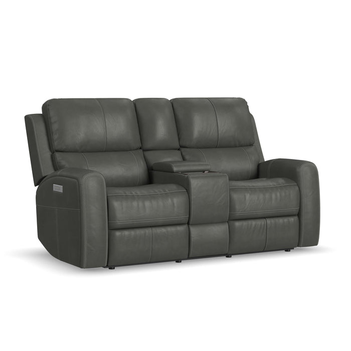 Linden Leather Power Reclining Loveseat with Console & Power Headrests & Lumbar