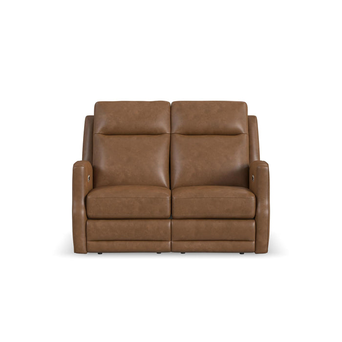 Maxwell Cedar Leather Power Reclining Loveseat with Power Headrests and Lumbar