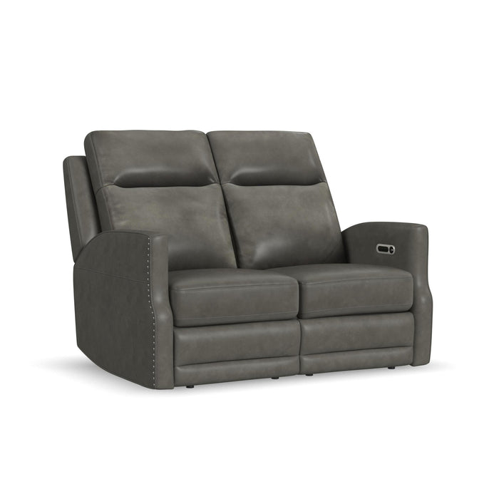 Maxwell Cinder Leather Power Reclining Loveseat with Power Headrests and Lumbar