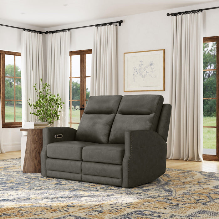 Maxwell Cinder Leather Power Reclining Loveseat with Power Headrests and Lumbar