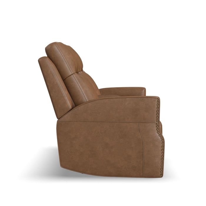 Maxwell Cedar Leather Power Reclining Loveseat with Console, Power Headrests and Lumbar