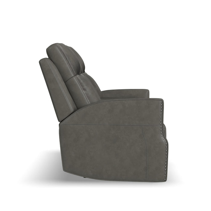 Maxwell Cinder Leather Power Reclining Loveseat with Console, Power Headrests and Lumbar