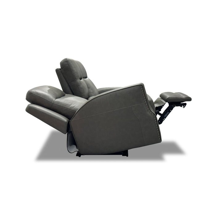 Maxwell Cinder Leather Power Reclining Loveseat with Console, Power Headrests and Lumbar