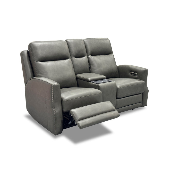 Maxwell Cinder Leather Power Reclining Loveseat with Console, Power Headrests and Lumbar