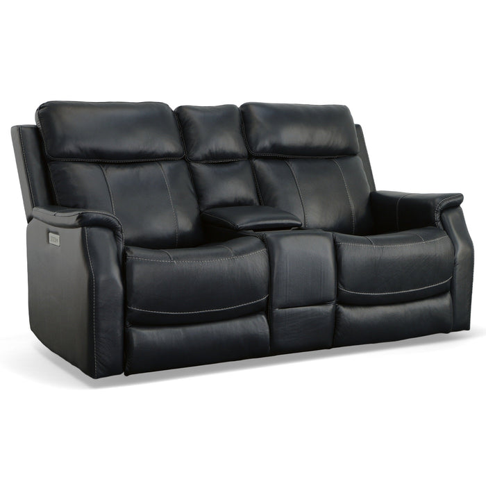 Easton Ocean Leather Power Reclining Loveseat with Console, Power Headrests & Lumbar