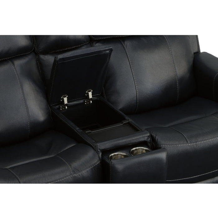 Easton Ocean Leather Power Reclining Loveseat with Console, Power Headrests & Lumbar