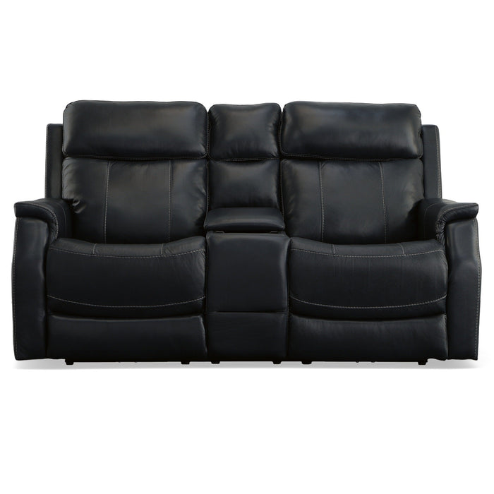 Easton Ocean Leather Power Reclining Loveseat with Console, Power Headrests & Lumbar