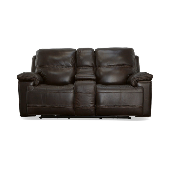 Fenwick Dark Chocolate Leather Power Reclining Loveseat with Console & Power Headrests