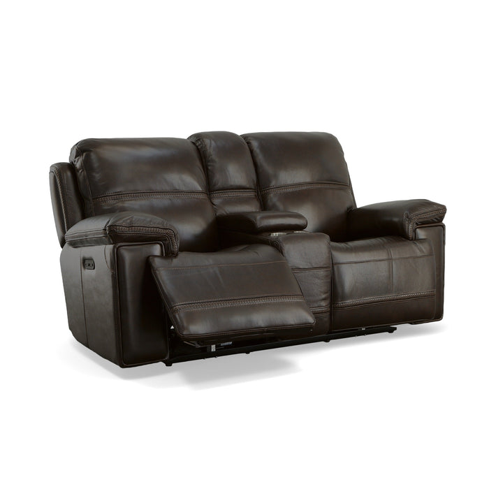 Fenwick Dark Chocolate Leather Power Reclining Loveseat with Console & Power Headrests