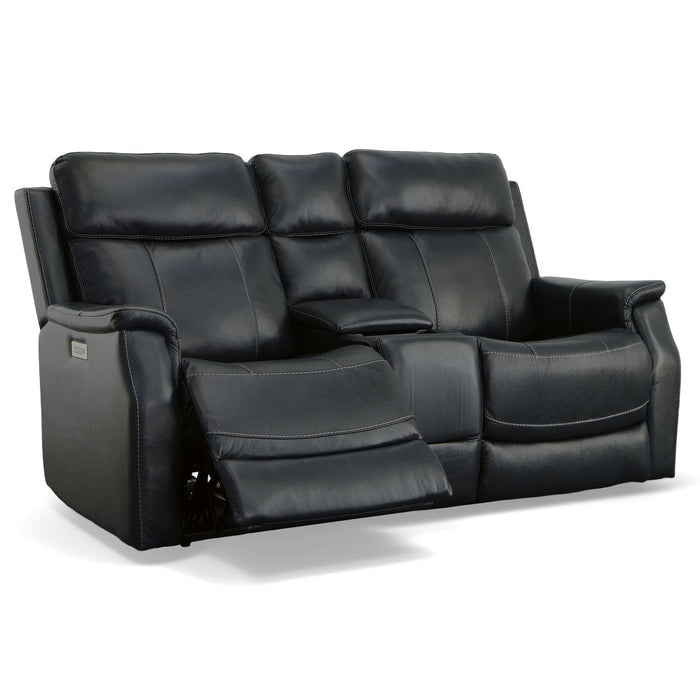 Easton Ocean Leather Power Reclining Loveseat with Console, Power Headrests & Lumbar