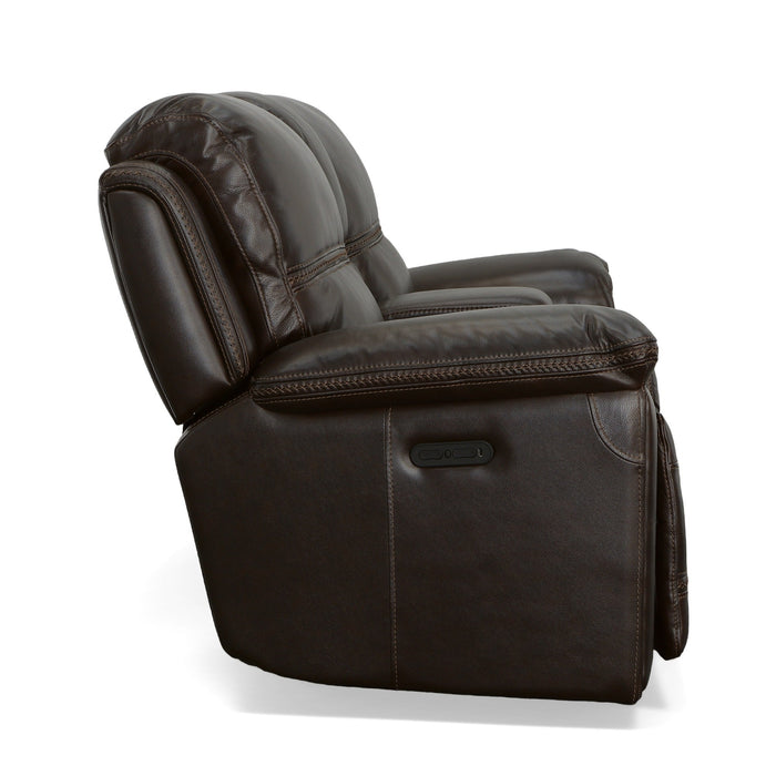 Fenwick Dark Chocolate Leather Power Reclining Loveseat with Console & Power Headrests