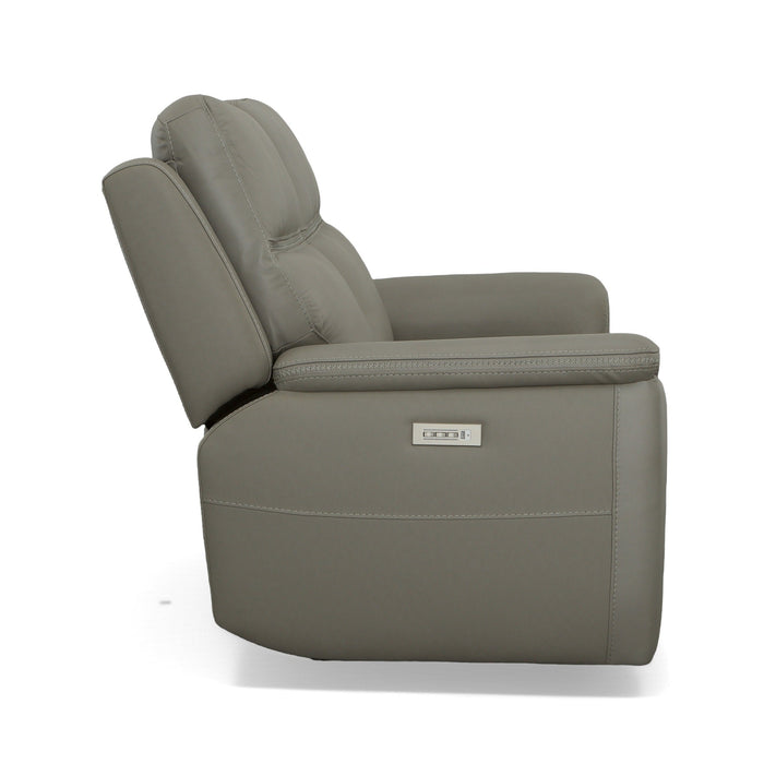 Sawyer Grey Leather Power Reclining Loveseat w/ Pwr Headrests, Lumbar