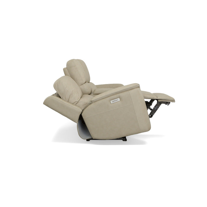 Henry Beige Leather Power Reclining Loveseat with Console & Power Headrests & Lumbar