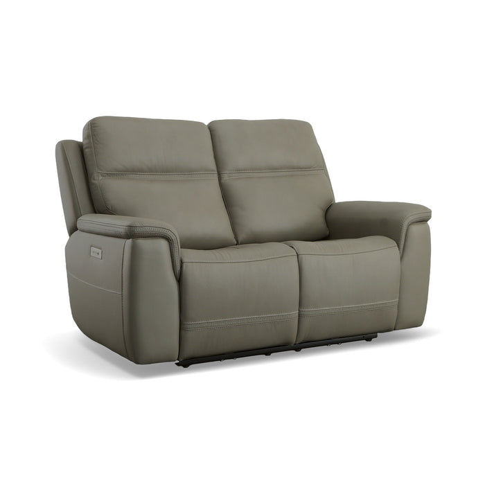 Sawyer Grey Leather Power Reclining Loveseat w/ Pwr Headrests, Lumbar