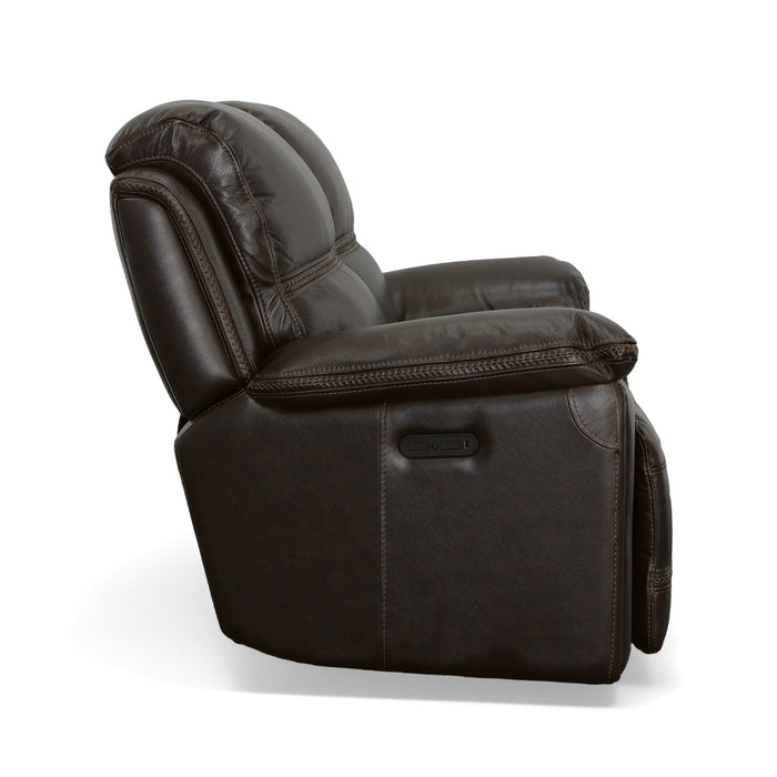 Fenwick Dark Chocolate Leather Power Reclining Loveseat with Power Headrests