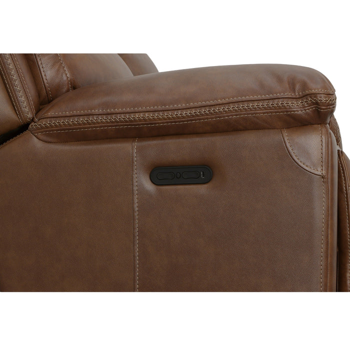 Fenwick Cognac Leather Power Reclining Loveseat with Console & Power Headrests