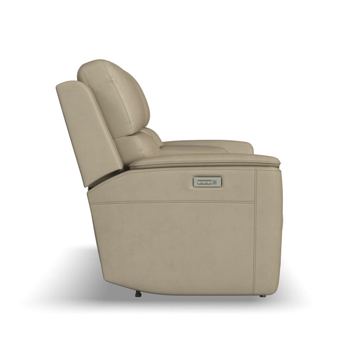 Henry Beige Leather Power Reclining Loveseat with Console & Power Headrests & Lumbar