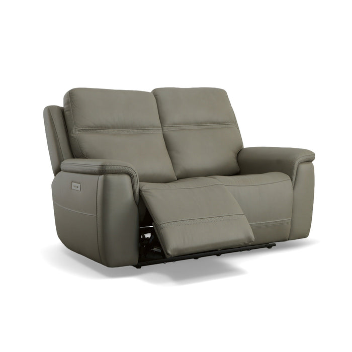 Sawyer Grey Leather Power Reclining Loveseat w/ Pwr Headrests, Lumbar