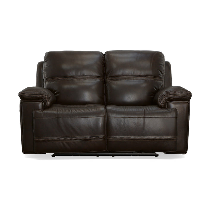 Fenwick Dark Chocolate Leather Power Reclining Loveseat with Power Headrests