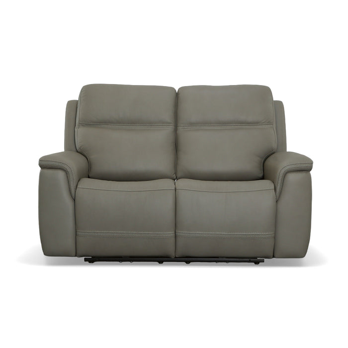 Sawyer Grey Leather Power Reclining Loveseat w/ Pwr Headrests, Lumbar