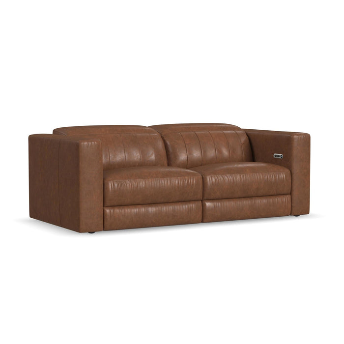 Austin Chestnut Leather Power Reclining Sofa with Power Headrests