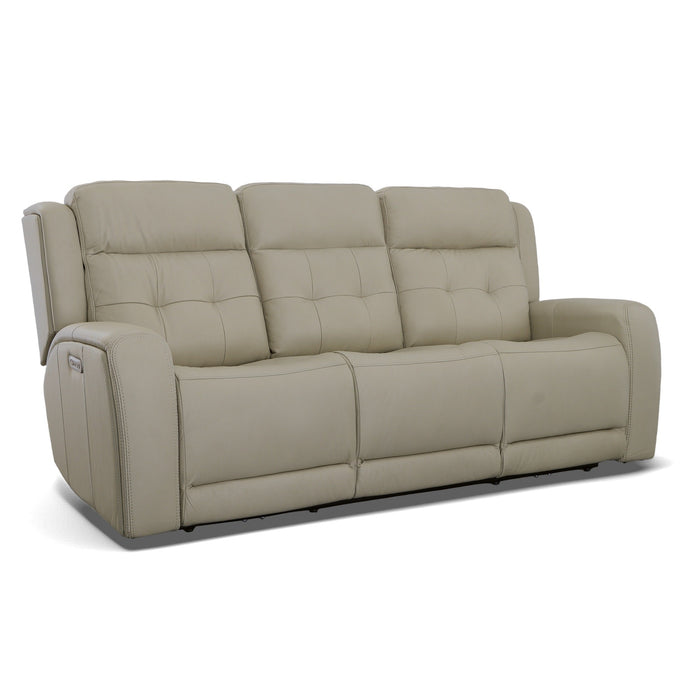 Grant Ivory Leather Power Reclining Sofa with Power Headrests