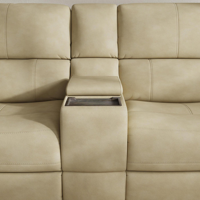 Henry Beige Leather Power Reclining Loveseat with Console & Power Headrests & Lumbar