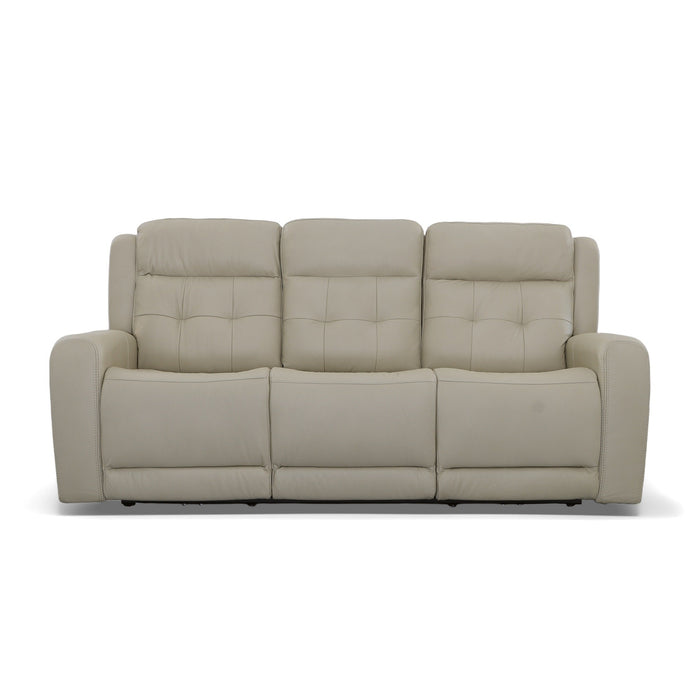 Grant Ivory Leather Power Reclining Sofa with Power Headrests